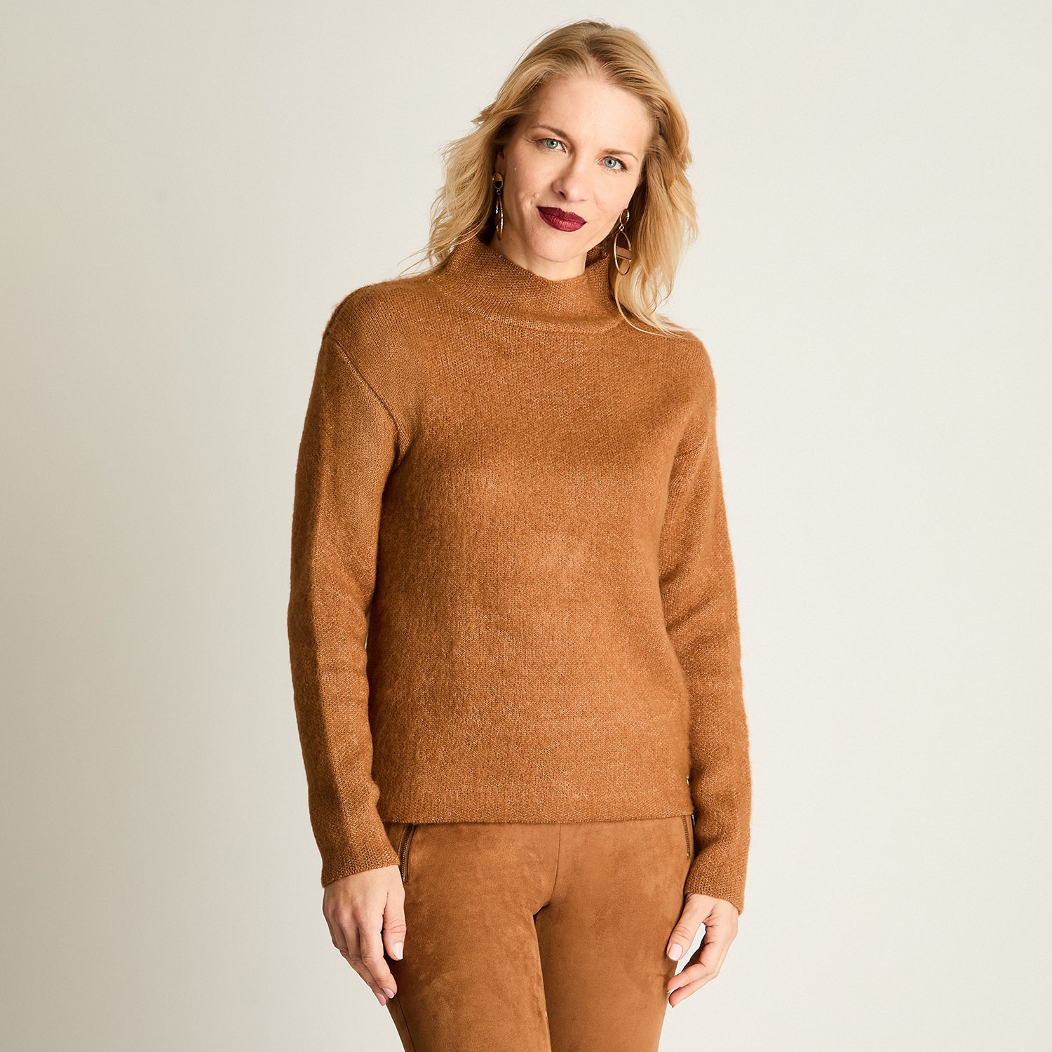 Sweater Cuello Mock Melange Camel