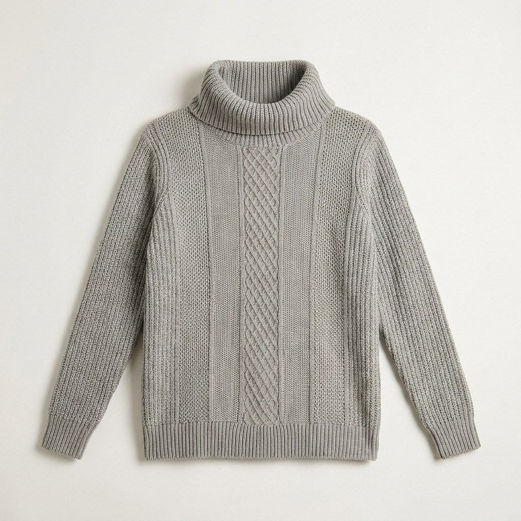 Sweater Gris Cuello Bote Con Trenzado en plano