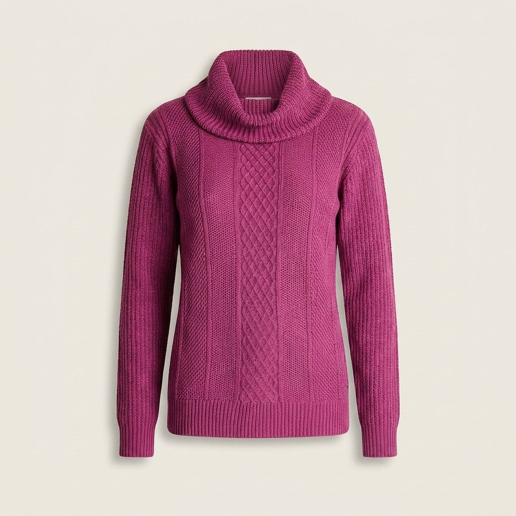 Sweater Magenta Cuello Bote Con Trenzado en plano