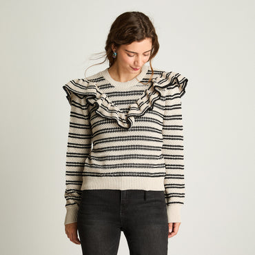 Sweater Manga Larga Vuelos Listado Beige Acuarela