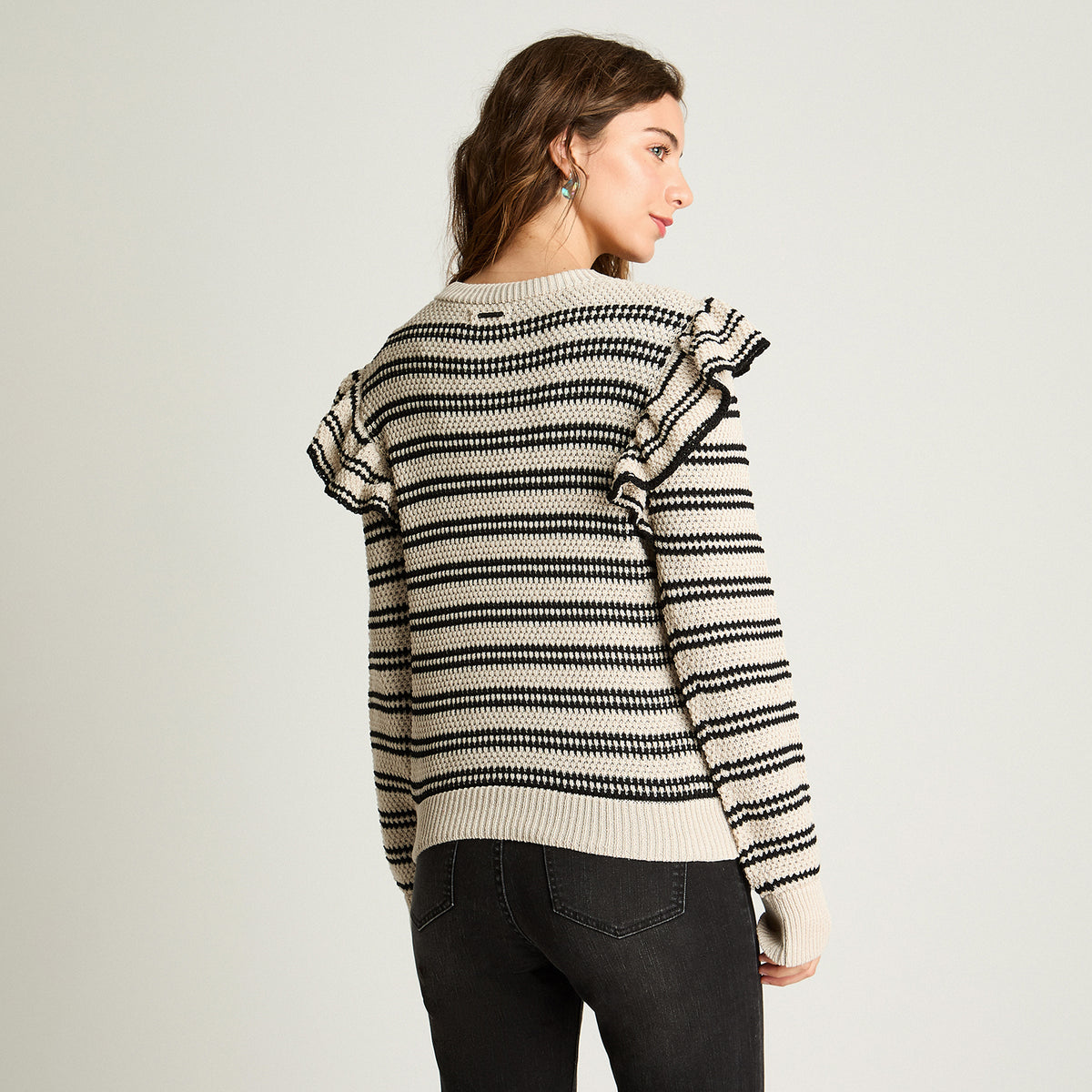 Sweater Manga Larga Vuelos Listado Beige Acuarela