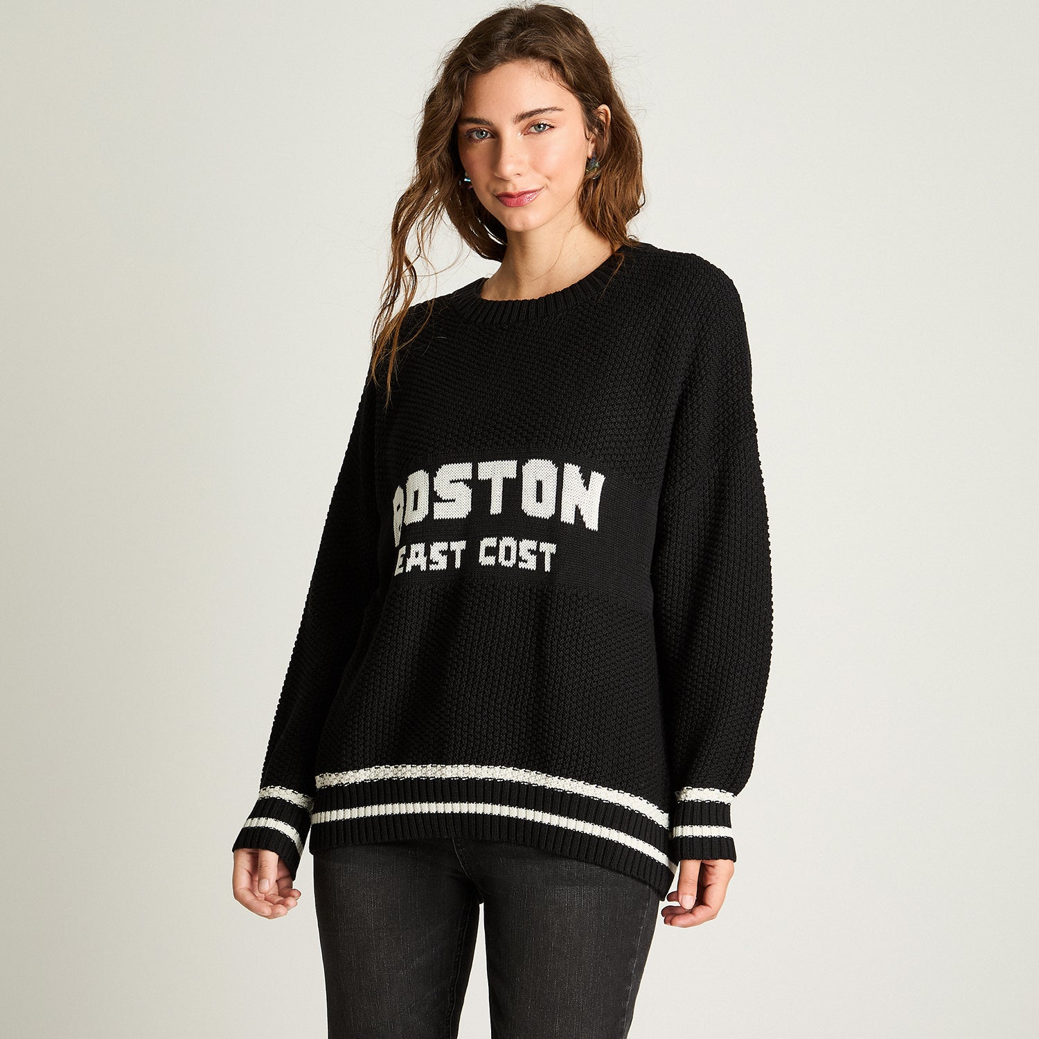 Sweater Manga Larga Oversize Frase Negro Acuarela