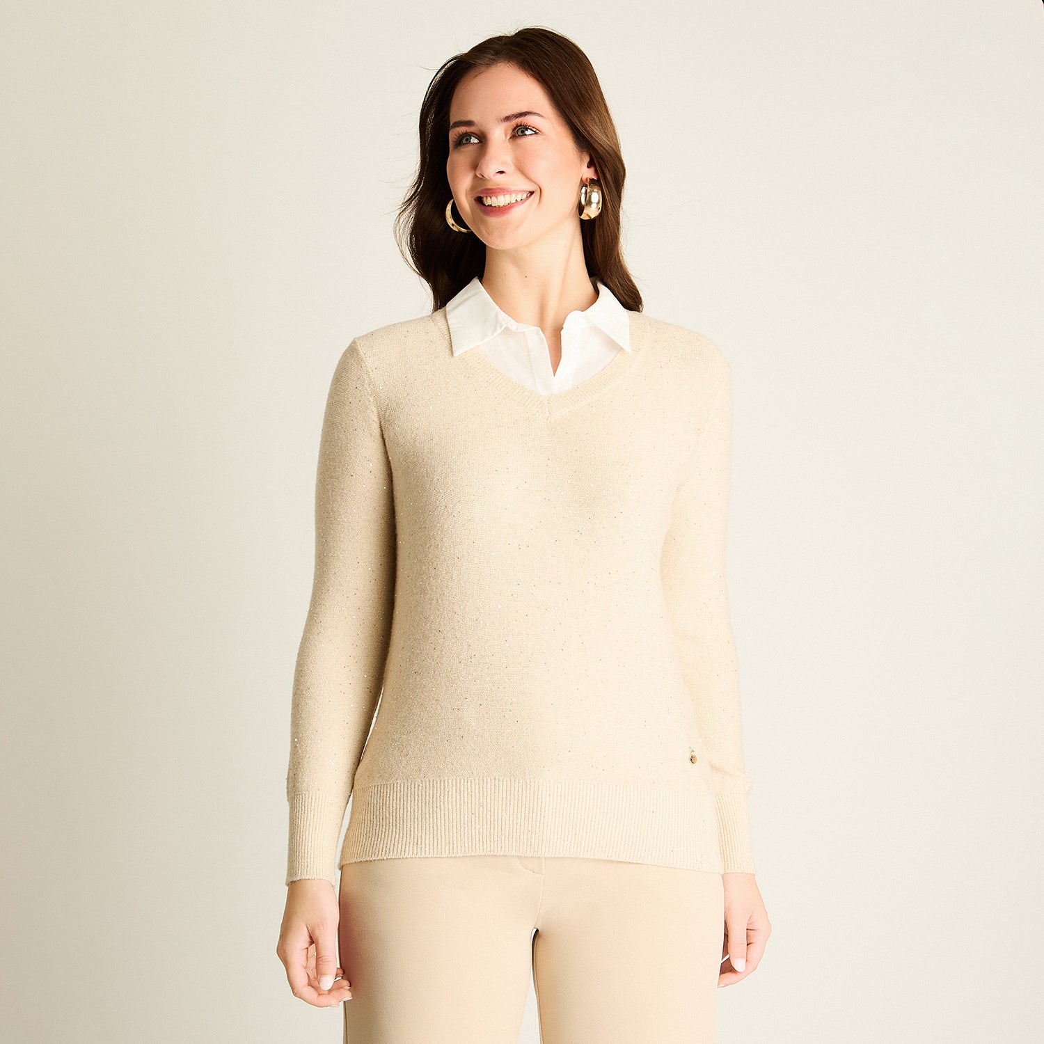 Sweater Arena con Cuello Camisero