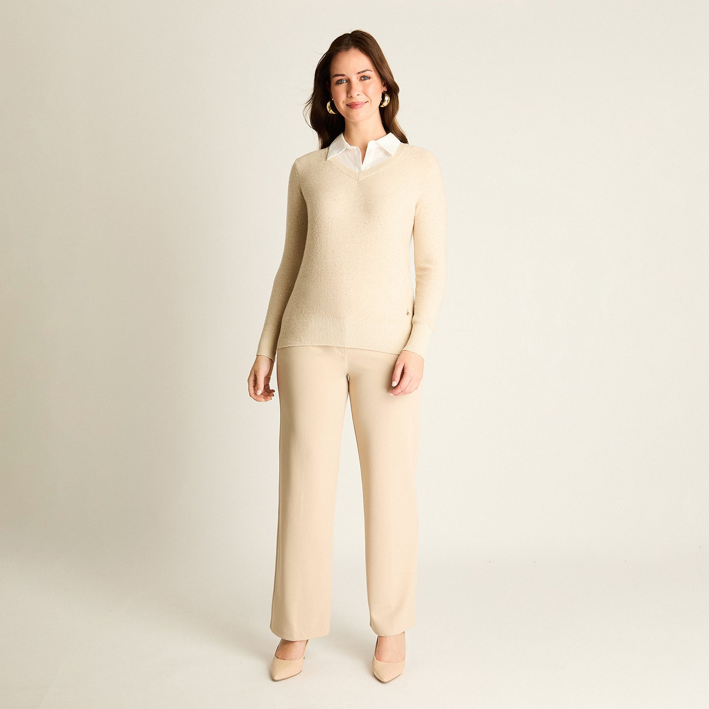 Sweater Arena con Cuello Camisero