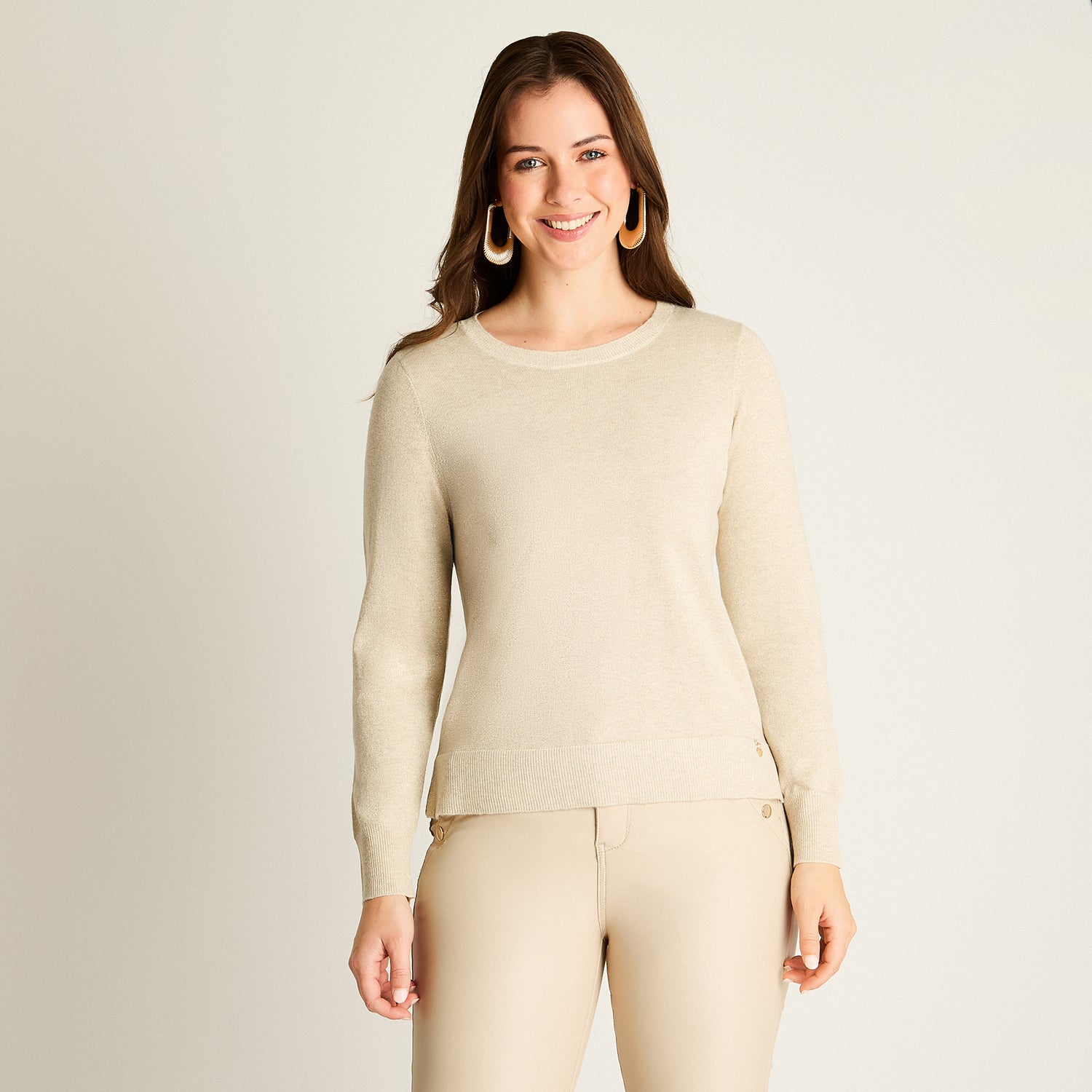 Sweater Arena con Ribete Contrastado