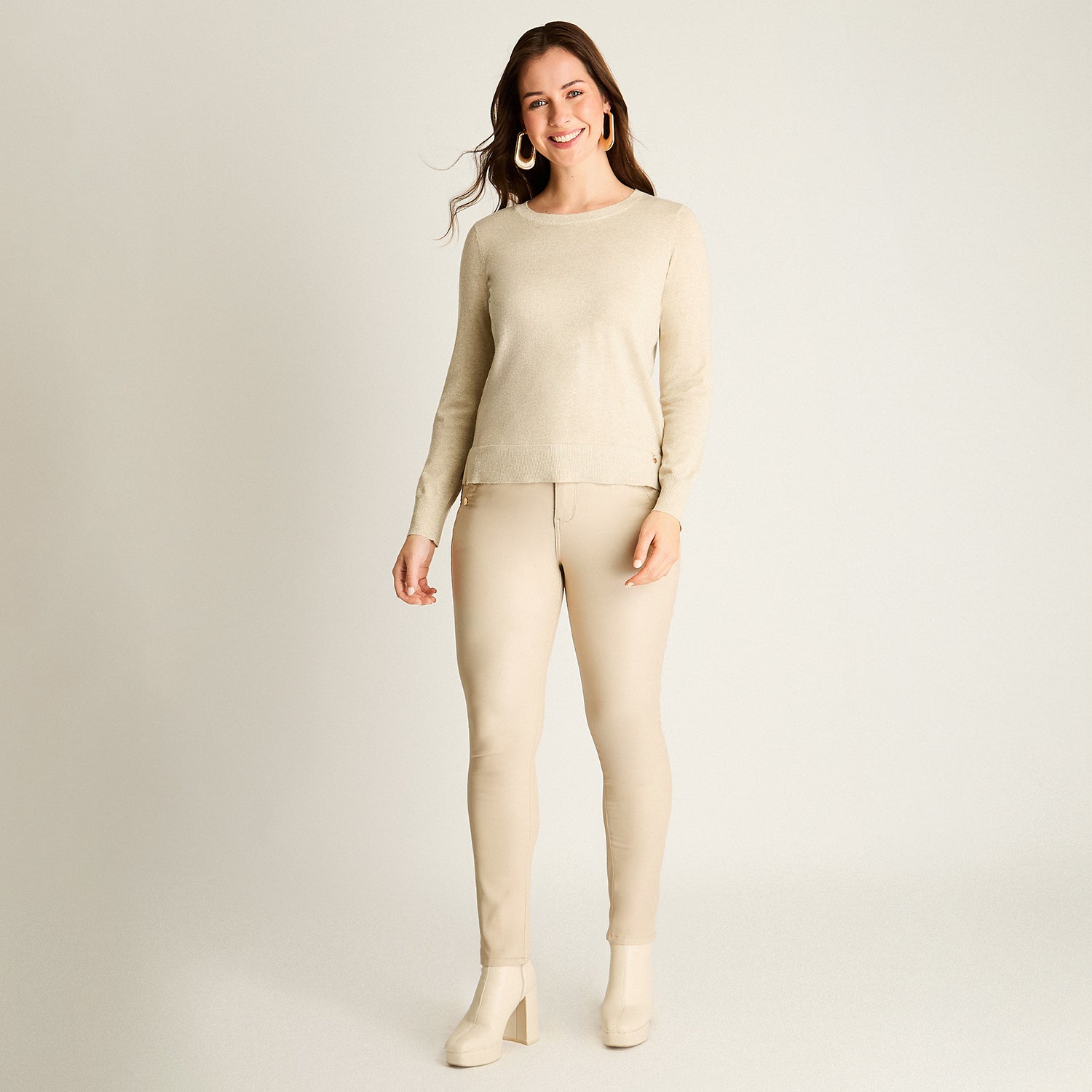 Sweater Arena con Ribete Contrastado