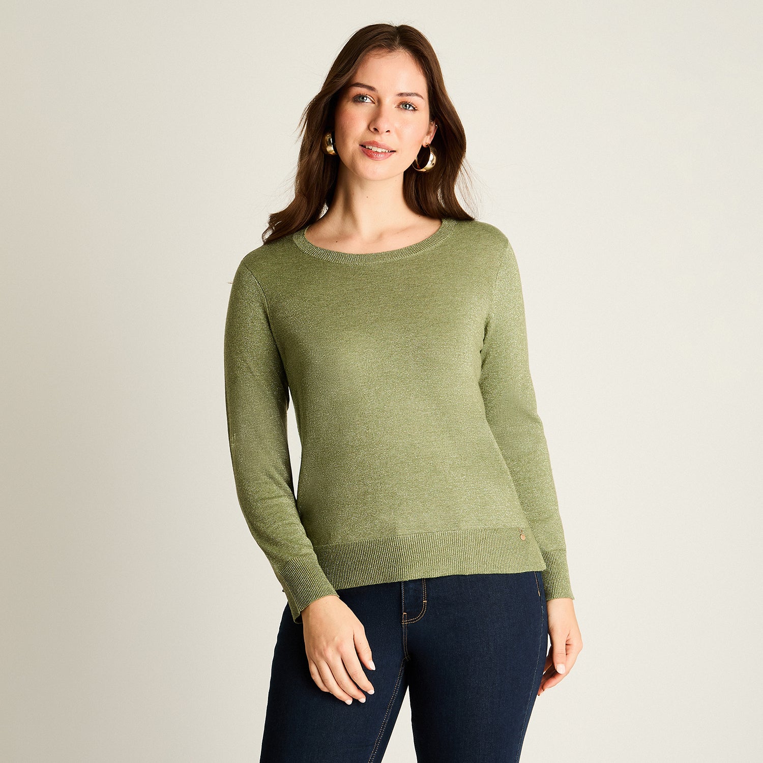 Sweater Verde con Puños Contrastantes