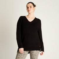 Sweater Negro Manga Larga Baja elasticidad Sin Forro Calce Normal