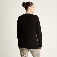 Sweater Negro Manga Larga Baja elasticidad Sin Forro Calce Normal