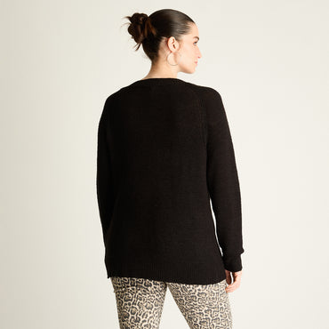 Sweater Negro Manga Larga Baja elasticidad Sin Forro Calce Normal