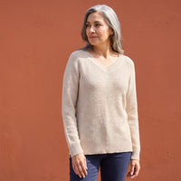 Sweater Beige Manga Larga Baja elasticidad Sin Forro Calce Normal lifestyle