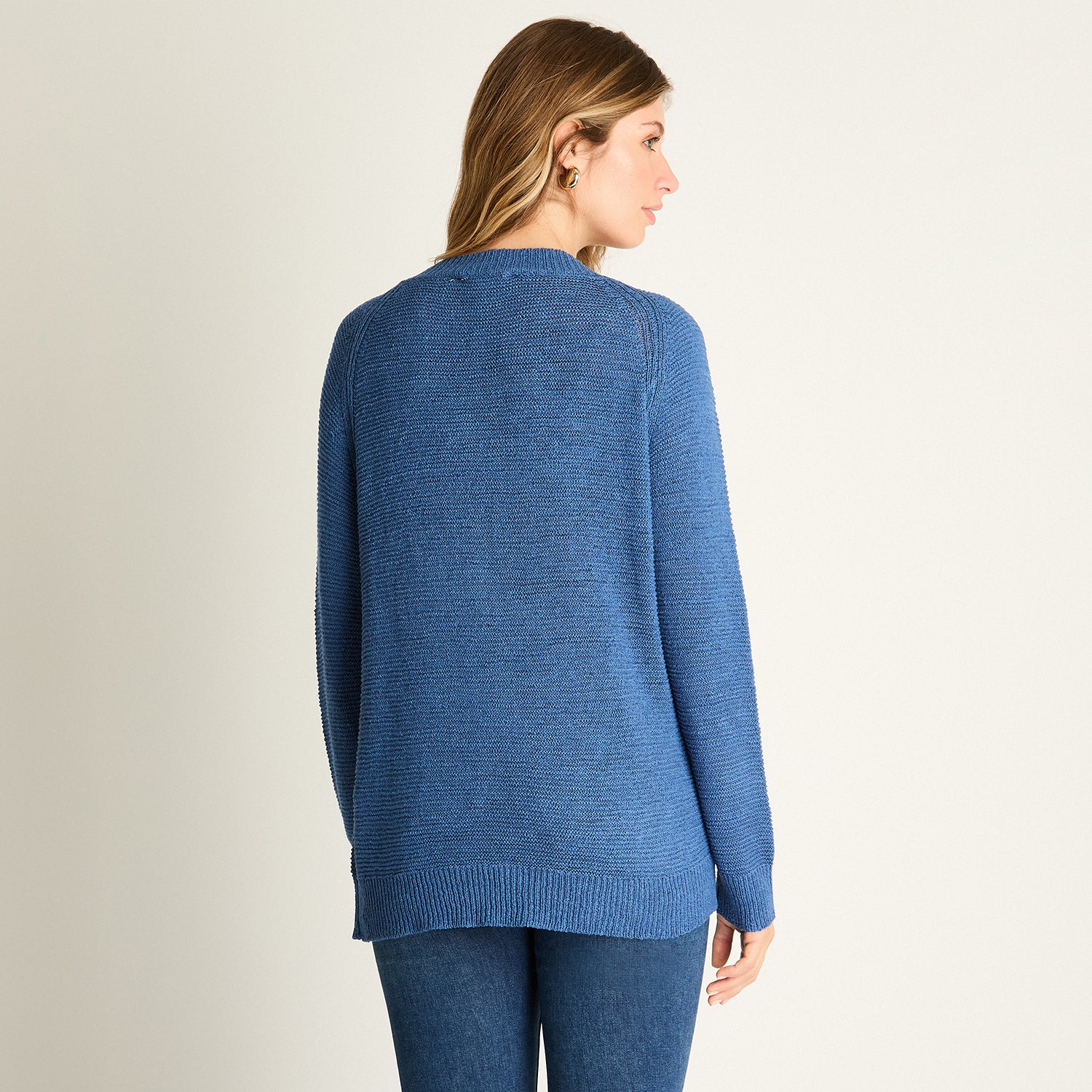 Sweater Indigo Manga Larga Baja elasticidad Sin Forro Calce Normal
