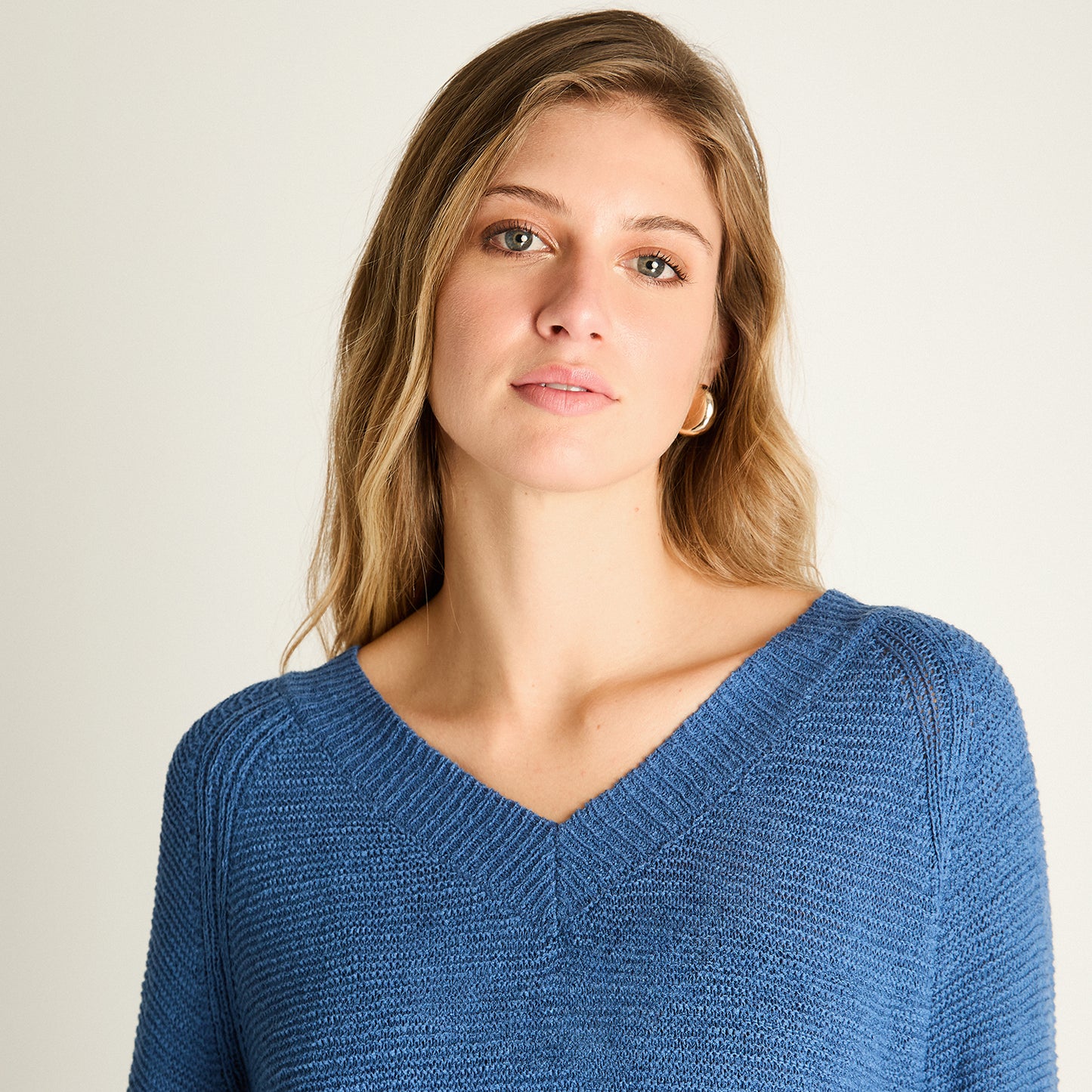Sweater Indigo Manga Larga Baja elasticidad Sin Forro Calce Normal