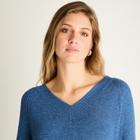 Sweater Indigo Manga Larga Baja elasticidad Sin Forro Calce Normal