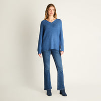 Sweater Indigo Manga Larga Baja elasticidad Sin Forro Calce Normal