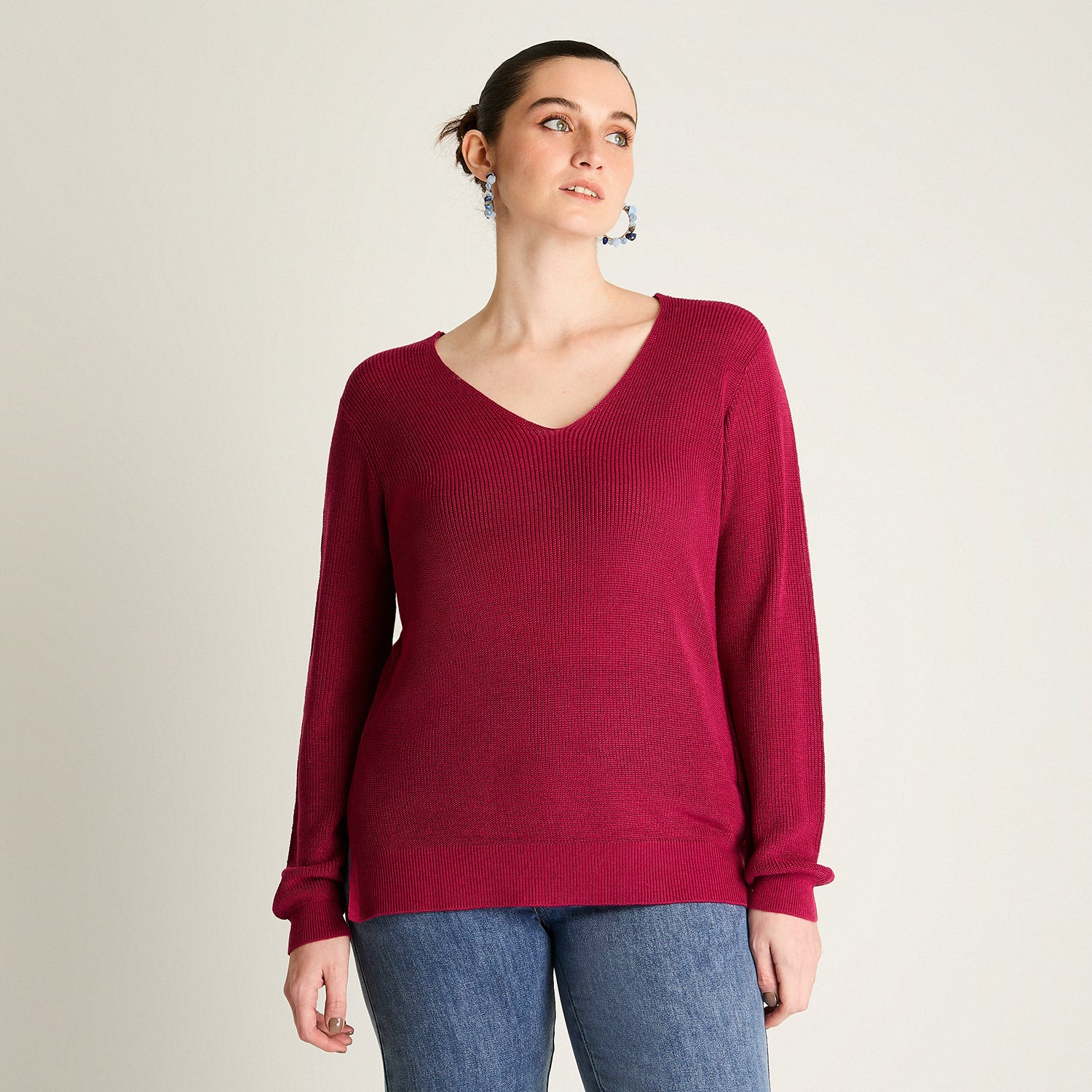 Sweater Magenta con Escote Cruzado
