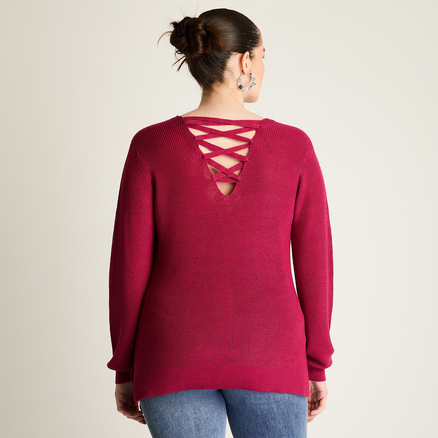 Sweater Magenta con Escote Cruzado