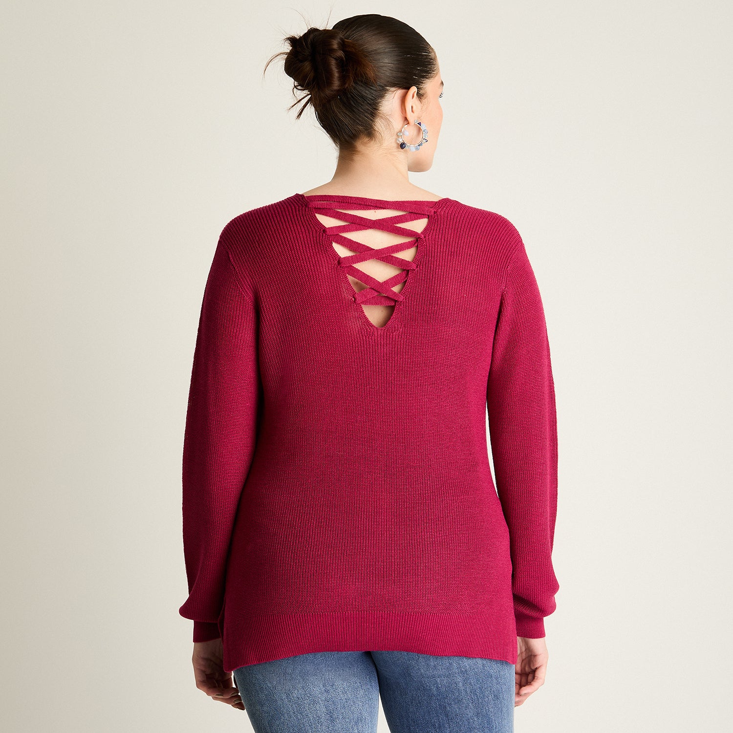 Sweater Magenta con Escote Cruzado