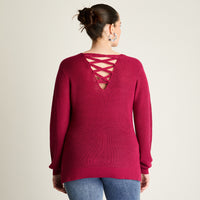 Sweater Magenta con Escote Cruzado