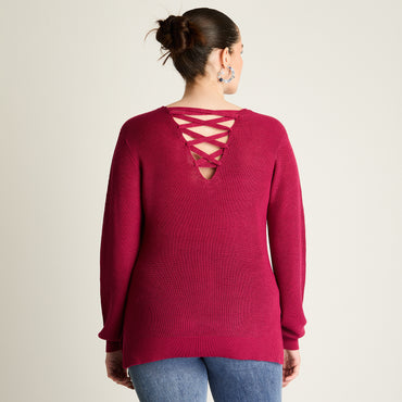 Sweater Magenta con Escote Cruzado