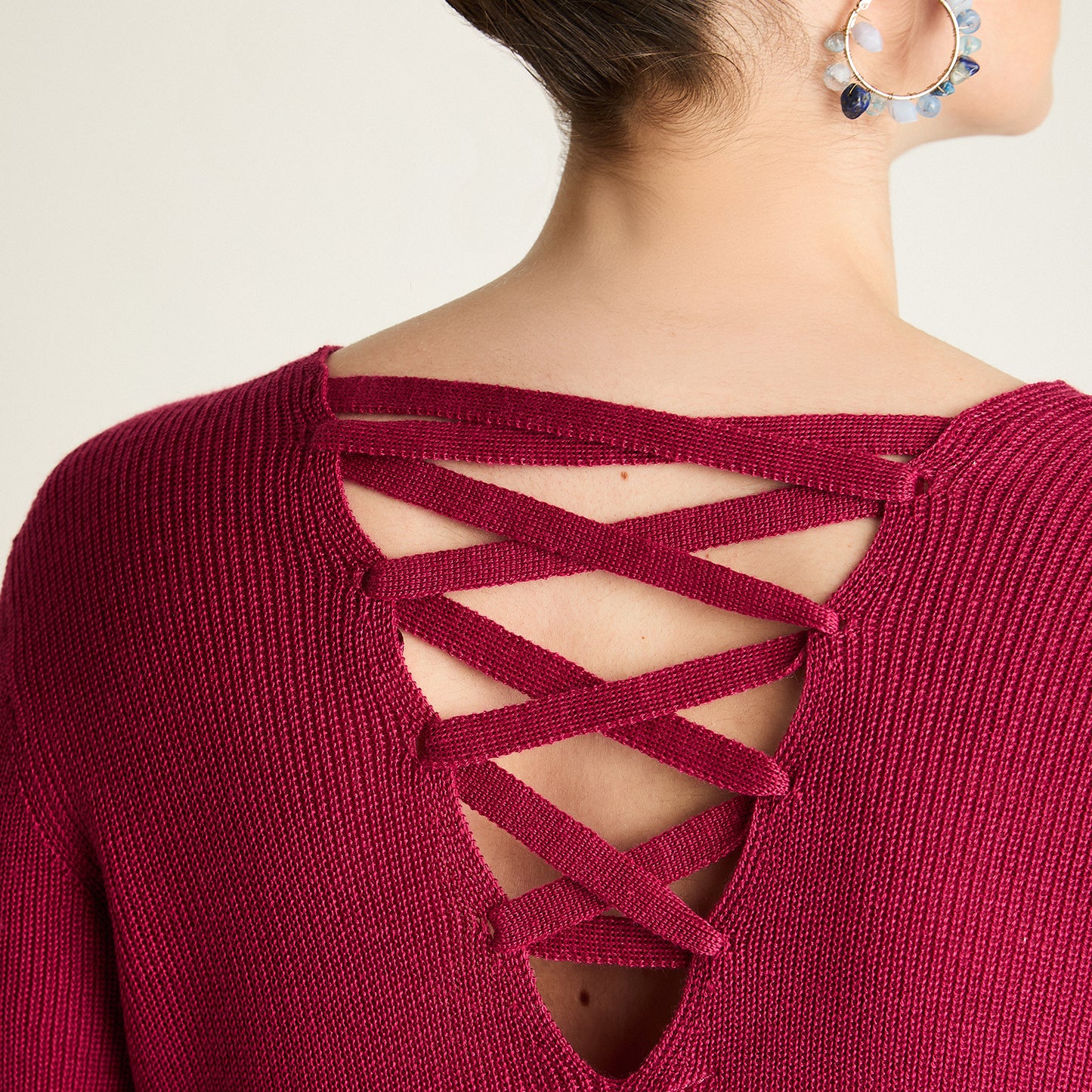 Sweater Magenta con Escote Cruzado
