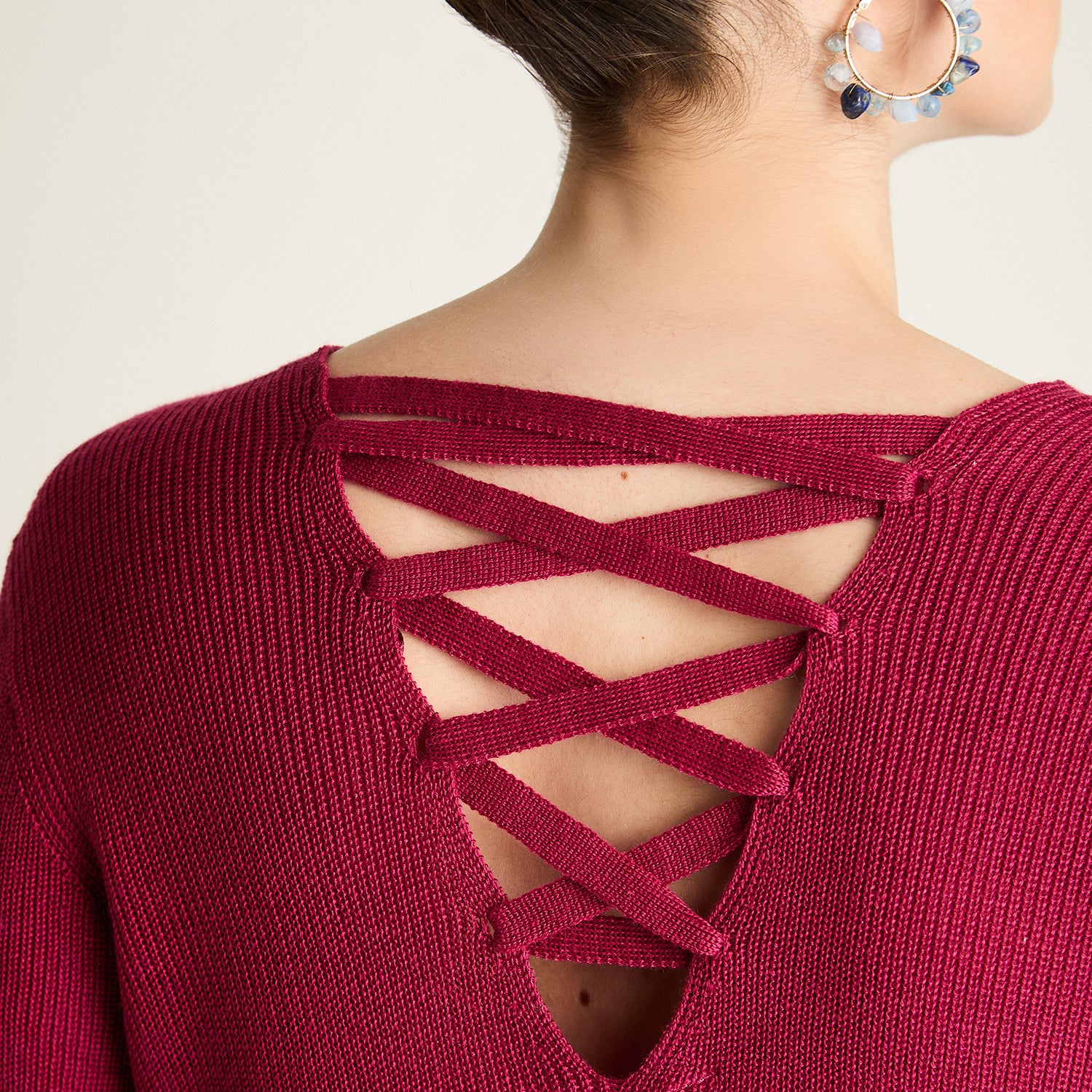 Sweater Magenta con Escote Cruzado