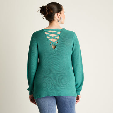 Sweater Petróleo con Escote Cruzado