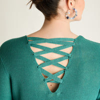 Sweater Petróleo con Escote Cruzado