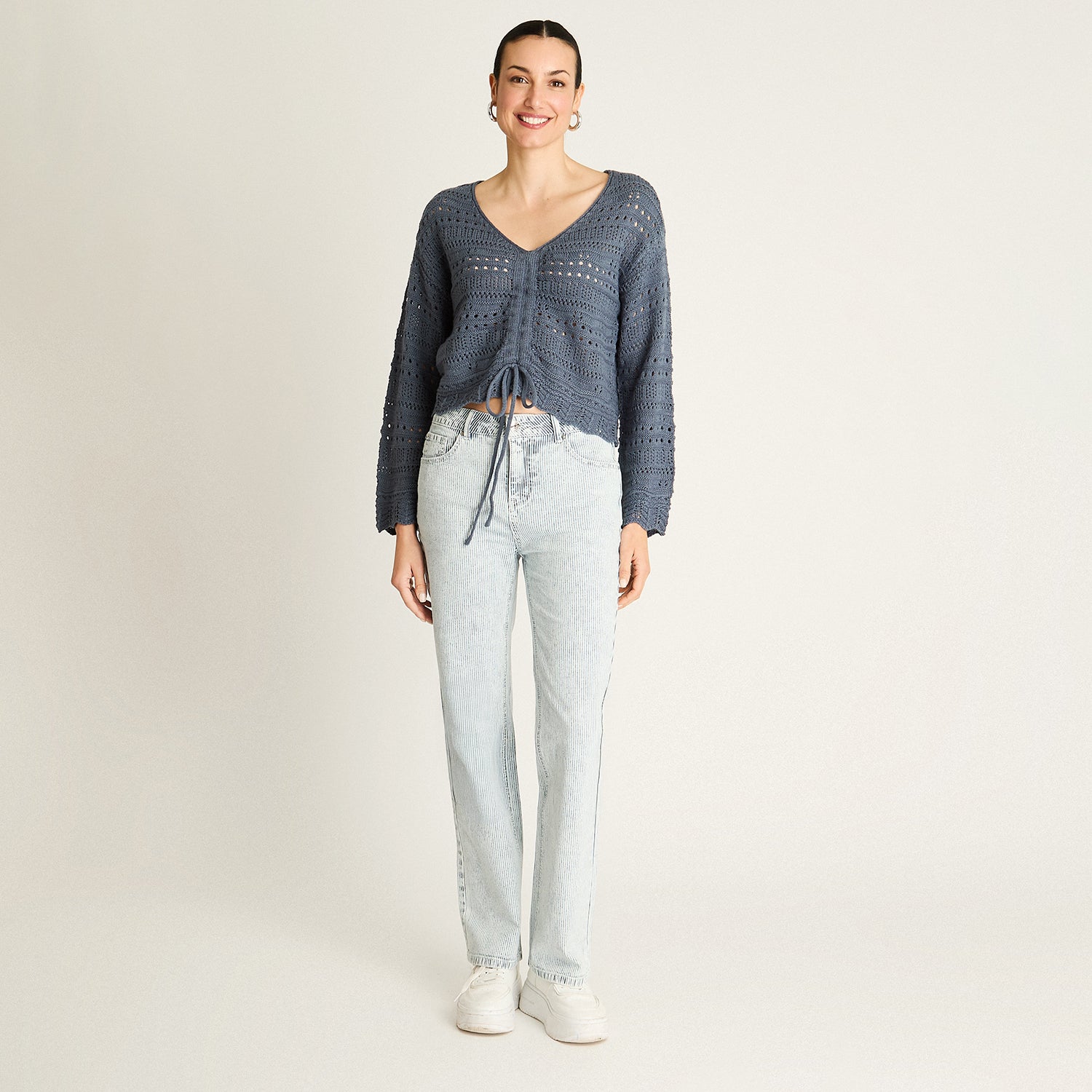 Sweater Azul Tejido Calado