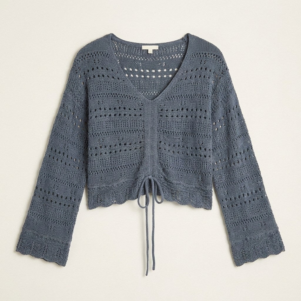 Sweater Azul Tejido Calado en plano