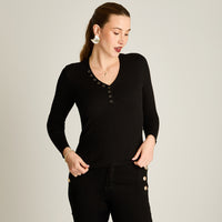 Sweater Negro Manga Larga Elasticidad Media Sin Forro Calce Normal Tela Tejido