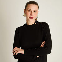 Sweater Negro Manga Larga Elasticidad Media Sin Forro Calce Normal Tela Tejido