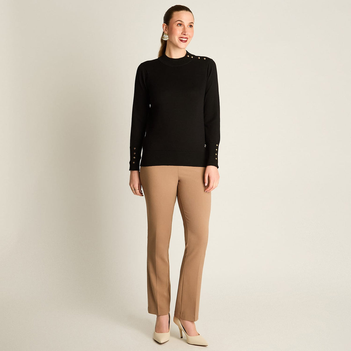 Sweater Negro Manga Larga Elasticidad Media Sin Forro Calce Normal Tela Tejido