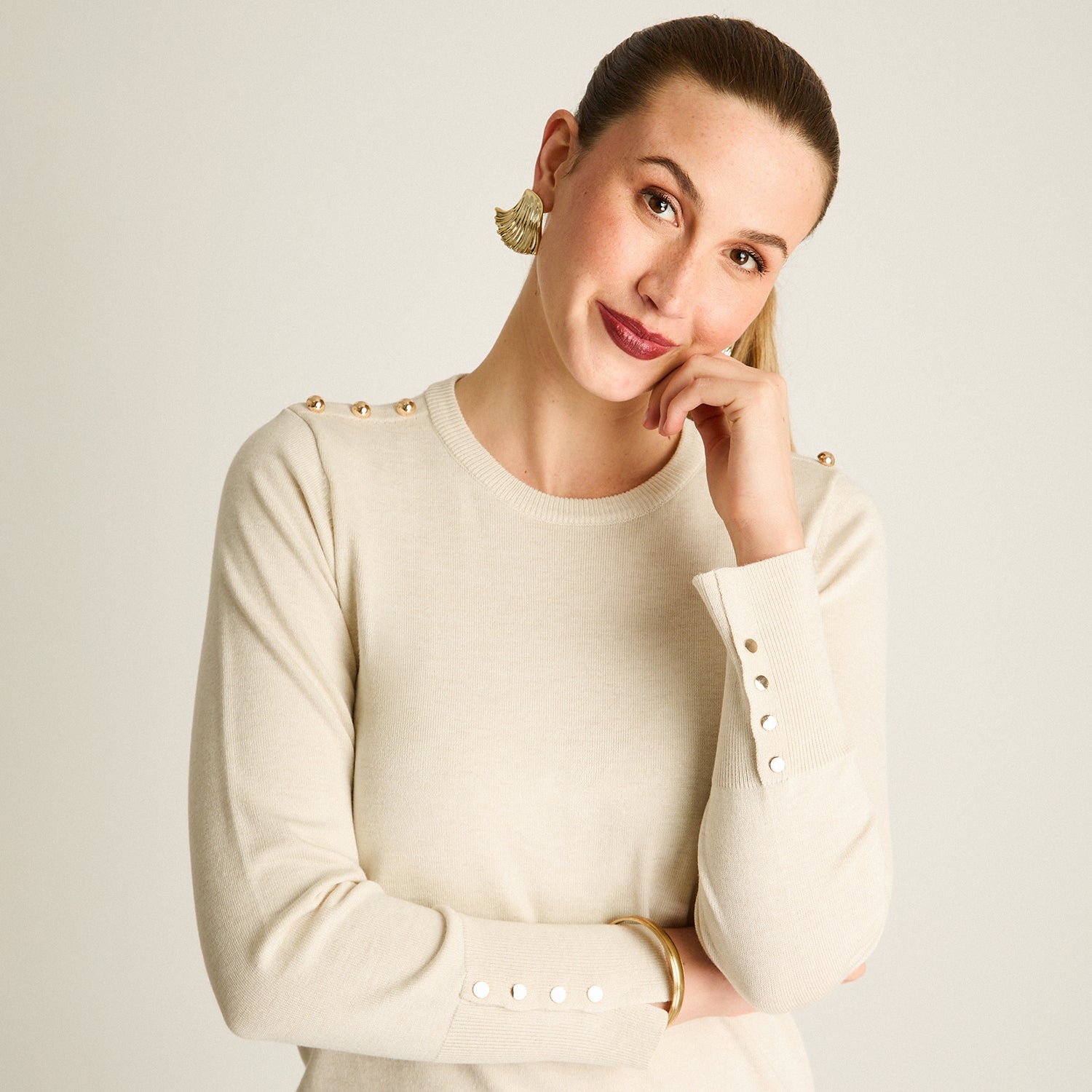 Sweater Arena Manga Larga Elasticidad Media Sin Forro Calce Normal Tela Tejido