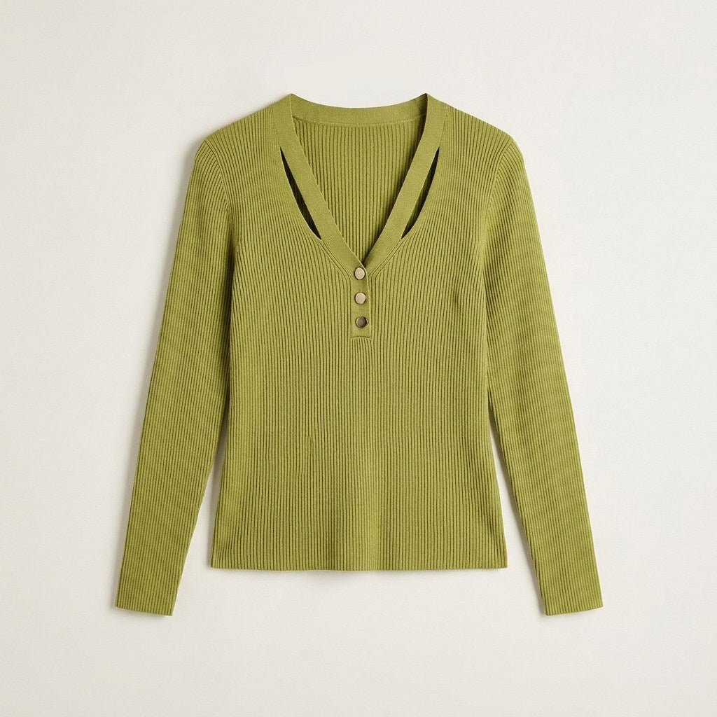 Sweater Pistacho Escote V con Cut Out en plano