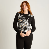 Sweater Negro Manga Larga Elasticidad Media Sin Forro Calce Normal Tela Tejido