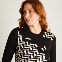 Sweater Negro Manga Larga Elasticidad Media Sin Forro Calce Normal Tela Tejido