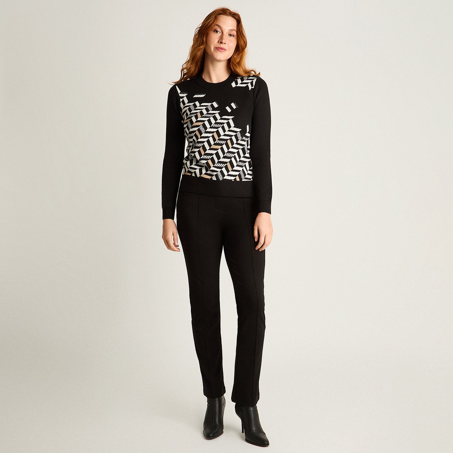 Sweater Negro Manga Larga Elasticidad Media Sin Forro Calce Normal Tela Tejido