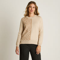 Sweater Beige Manga Larga Elasticidad Media Sin Forro Calce Normal Tela Tejido