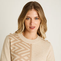 Sweater Beige Manga Larga Elasticidad Media Sin Forro Calce Normal Tela Tejido