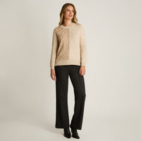 Sweater Beige Manga Larga Elasticidad Media Sin Forro Calce Normal Tela Tejido