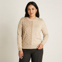 Sweater Beige con Estampado Geométrico y Botones en Hombro en Tejido en modelo plus size