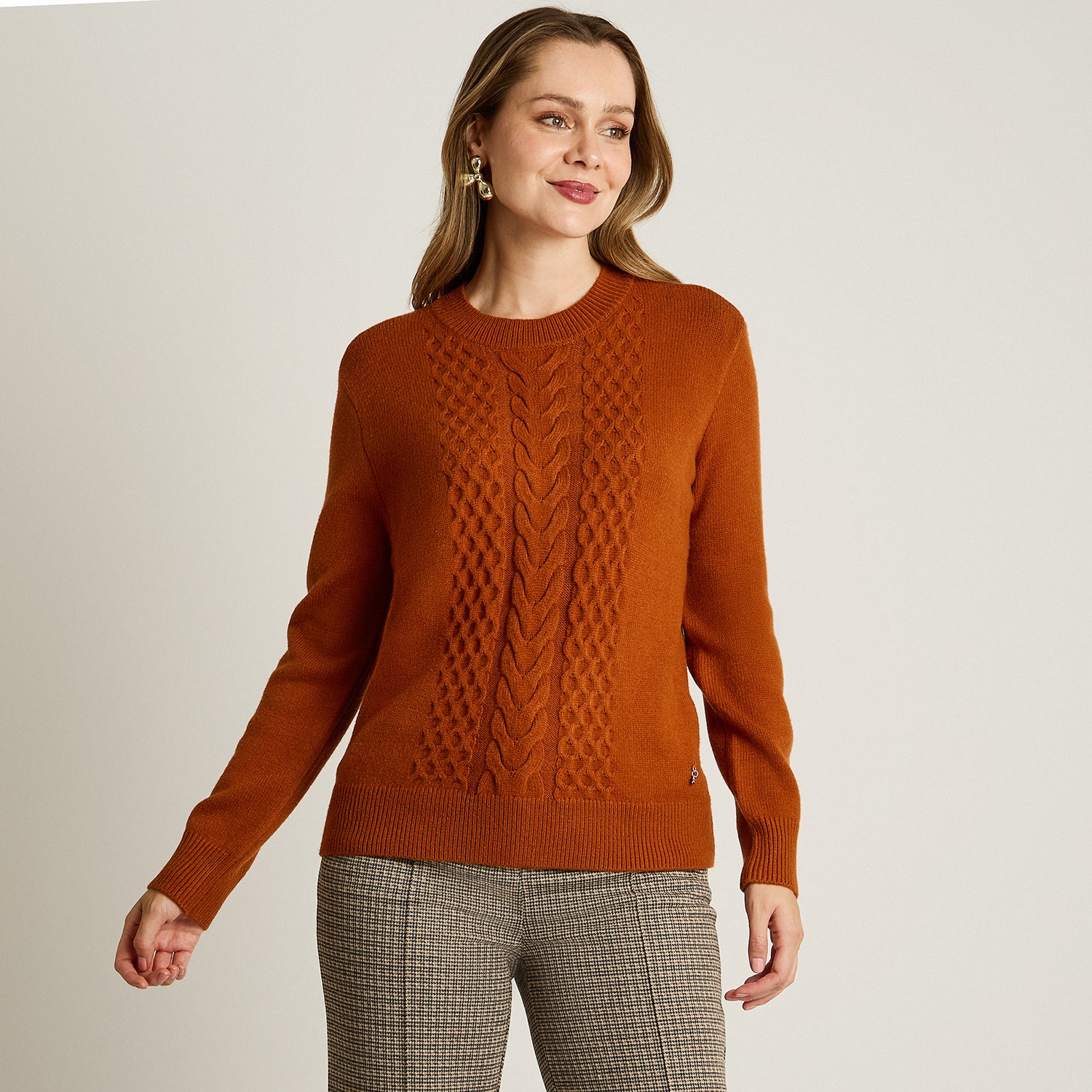 Sweater Terracota Manga Larga Elasticidad Media Sin Forro Calce Normal Tela Tejido