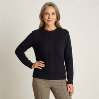 Sweater Azul Marino con Trenzado en Relieve en Tejido en modelo adulta