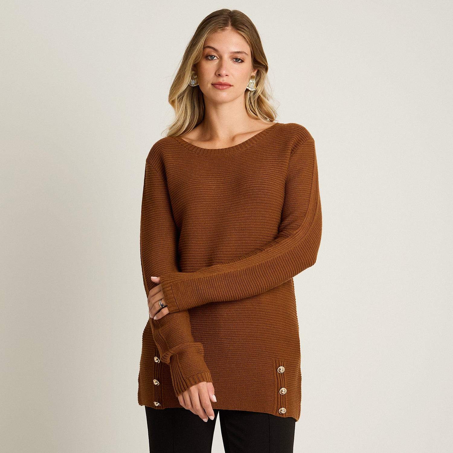 Sweater Toffe Manga Larga Elasticidad Media Sin Forro Calce Normal Tela Tejido