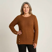 Sweater Toffee con Botones Dorados en Puños y Bajo en Tejido en modelo adulta