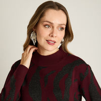 Sweater Burdeo Manga Larga Elasticidad Media Sin Forro Calce Normal Tela Tejido