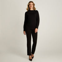 Sweater Negro Manga Larga Elasticidad Media Sin Forro Calce Normal Tela Tejido