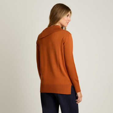 Sweater Terracota Manga Larga Elasticidad Media Sin Forro Calce Normal Tela Tejido