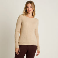 Sweater Beige Manga Larga Elasticidad Media Sin Forro Calce Normal Tela Tejido
